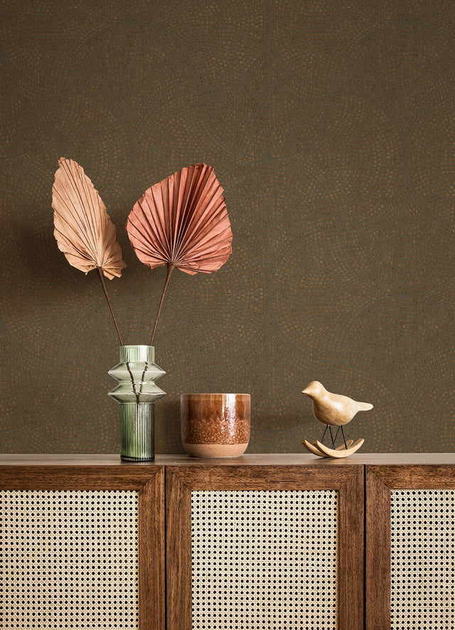 Bel Air Copper Fan Brown Geometric Modern Vinyl on Non Woven Wallpaper - Advantage 4044-38027-3