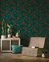 Malecon Green Floral Wallpaper with Vintage Botanical Flowers Pattern - Advantage 4044-38028-1