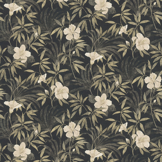 Malecon Charcoal Floral Wallpaper with Vintage Botanical Flower Pattern - Advantage 4044-38028-2