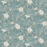 Malecon Aqua Floral Wallpaper with Vintage Botanical Flower Pattern, Unpasted Vinyl on Non Woven - Advantage 4044-38028-5