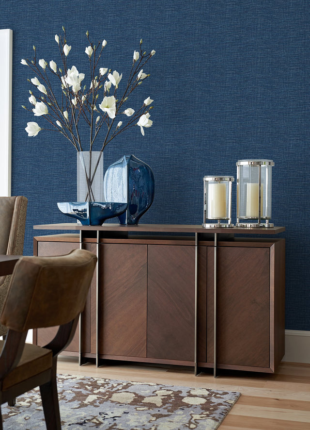 Exhale Dark Blue Faux Grasscloth Textured Wallpaper - A-Street Prints 4046-24120