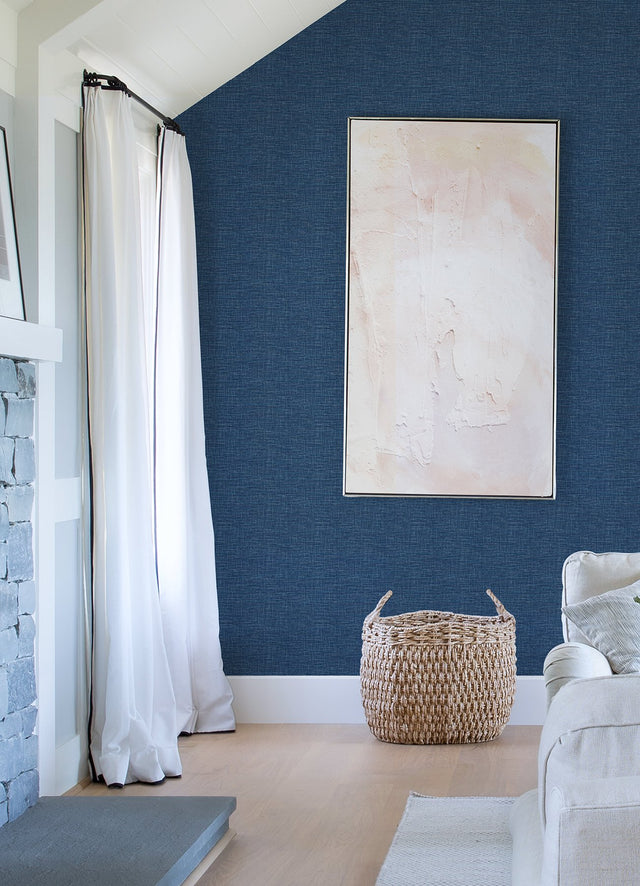 Exhale Dark Blue Faux Grasscloth Textured Wallpaper - A-Street Prints 4046-24120
