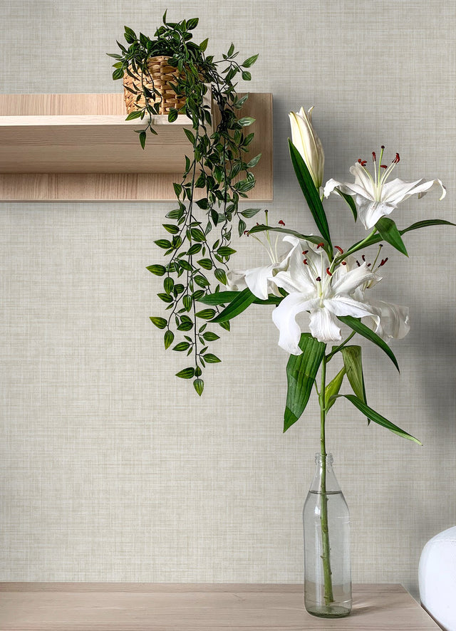 Tuckernuck Taupe Linen Wallpaper with Faux Woven Texture - A-Street Prints 4046-24273