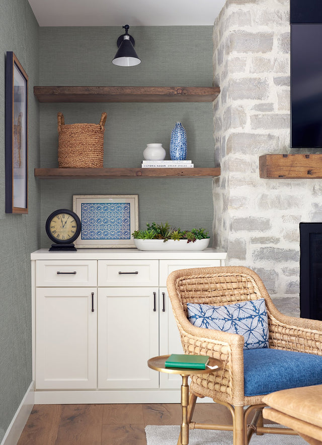 Agave Dove Faux Grasscloth Wallpaper with Raised Ink Texture - Brewster 4046-24279