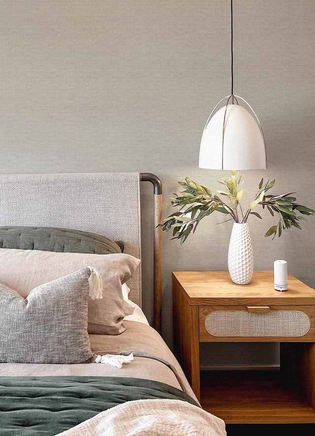 Agave Dove Faux Grasscloth Wallpaper with Raised Ink Texture - Brewster 4046-24279