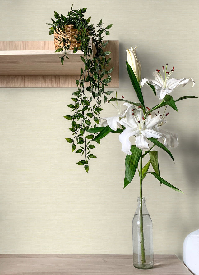 Agave Light Yellow Faux Grasscloth Wallpaper with Raised Ink Texture - Brewster 4046-24280