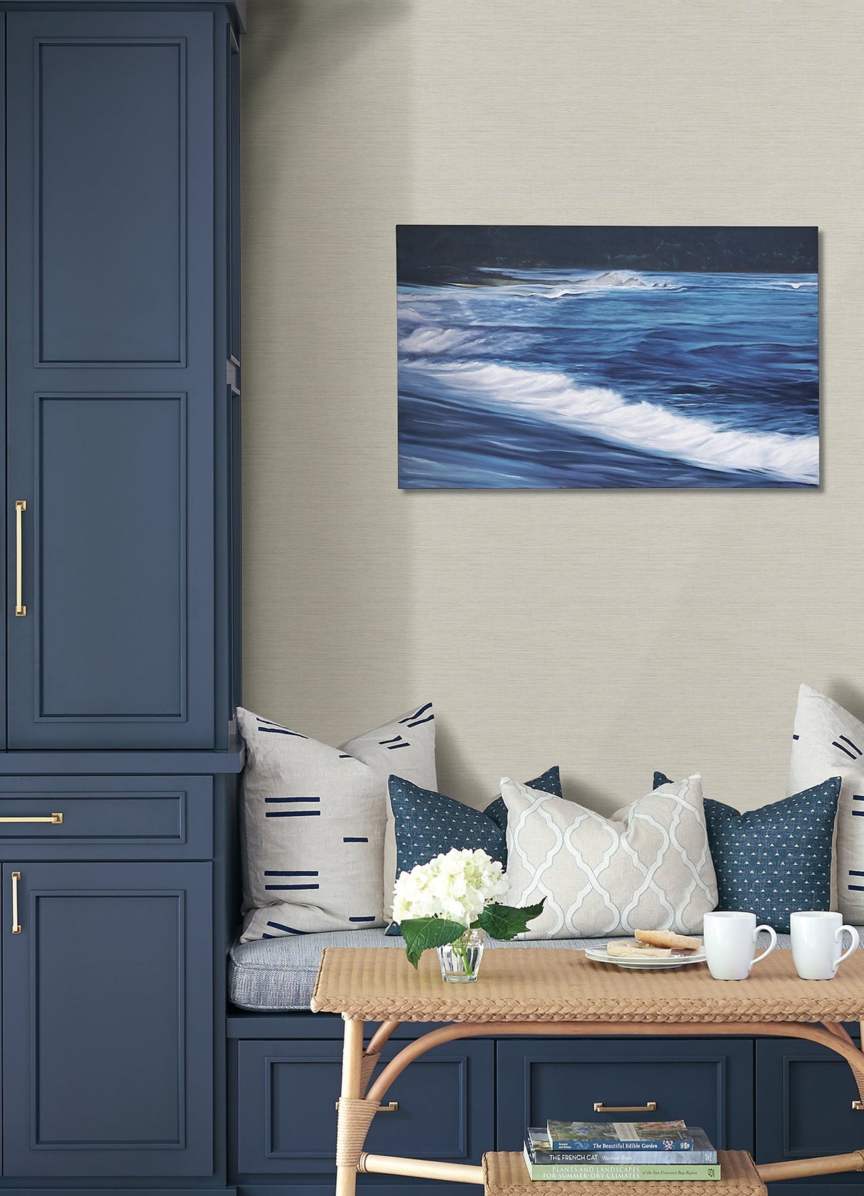 Agave Light Grey Faux Grasscloth Wallpaper with Raised Ink Texture - A-Street Prints 4046-24281