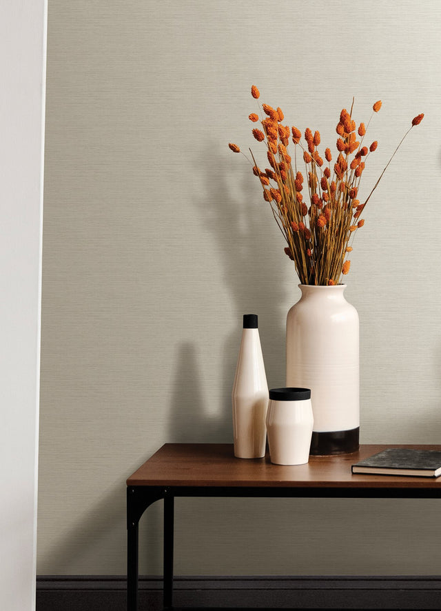 Agave Light Grey Faux Grasscloth Wallpaper with Raised Ink Texture - A-Street Prints 4046-24281