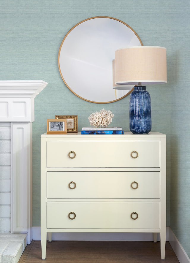 Agave Aqua Faux Grasscloth Wallpaper with Raised Ink Texture - A-Street Prints 4046-24282