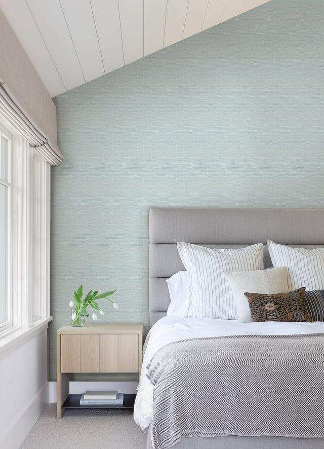 Agave Sky Blue Faux Grasscloth Wallpaper with Raised Ink Texture - A-Street Prints 4046-24283