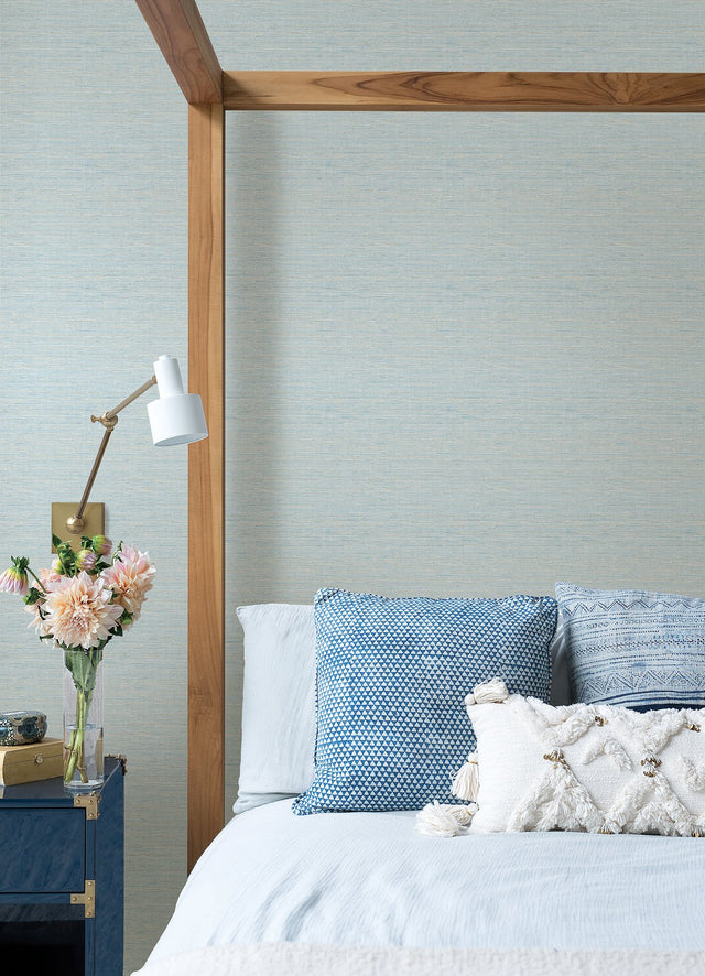 Agave Sky Blue Faux Grasscloth Wallpaper with Raised Ink Texture - A-Street Prints 4046-24283