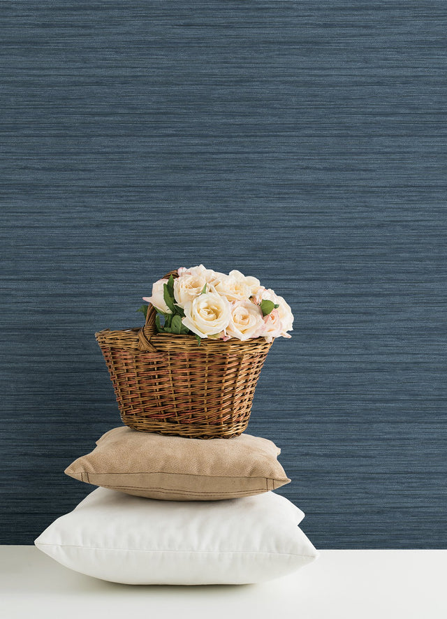 Barnaby Indigo Faux Grasscloth Texture Wallpaper with Raised Ink - A-Street Prints 4046-25959