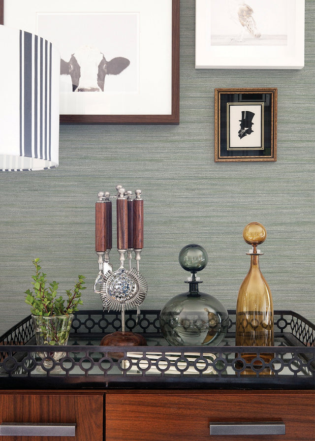 Barnaby Sage Texture Faux Grasscloth Wallpaper, Raised Ink Non Woven - A?Street Prints 4046-25964