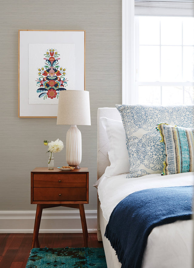 Barnaby Light Grey Faux Grasscloth Texture Wallpaper, Raised Ink Unpasted Non Woven - A-Street Prints 4046-25965