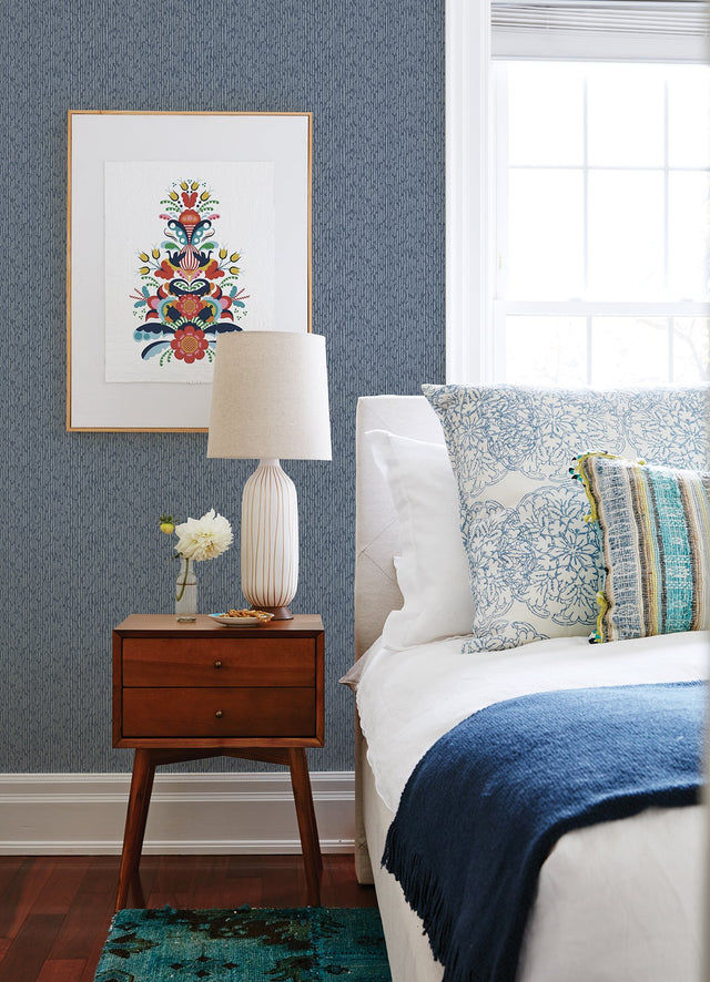 Mackintosh Indigo Textural Wallpaper with Abstract Graphics, Raised Ink - A-Street Prints 4046-26127
