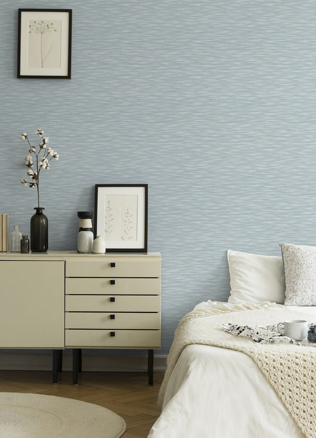 Benson Light Blue Faux Fabric Wallpaper with Textured Raised Ink  A-Street Prints 4046-26153