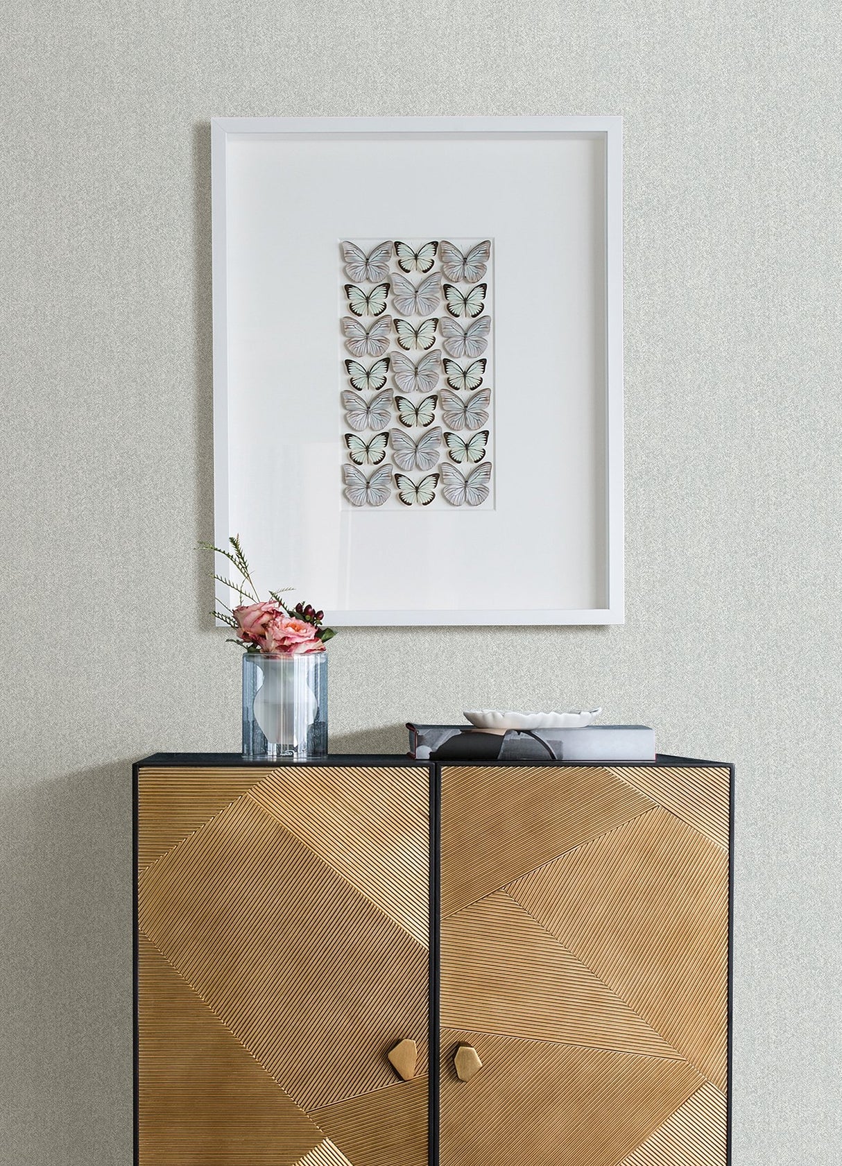 Ashbee Light Grey Tweed Wallpaper with Raised Ink Chevron Herringbone - Brewster 4046-26160