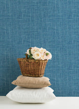 Emerson Blue Linen Wallpaper by A-Street Prints Transitional Fabric and Woven Texture Non Woven Unpasted Strippable Wallpaper Roll - FD26351