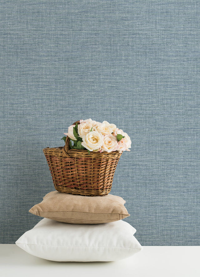 Exhale Sky Blue Faux Grasscloth Texture Wallpaper - Brewster 4046-26459