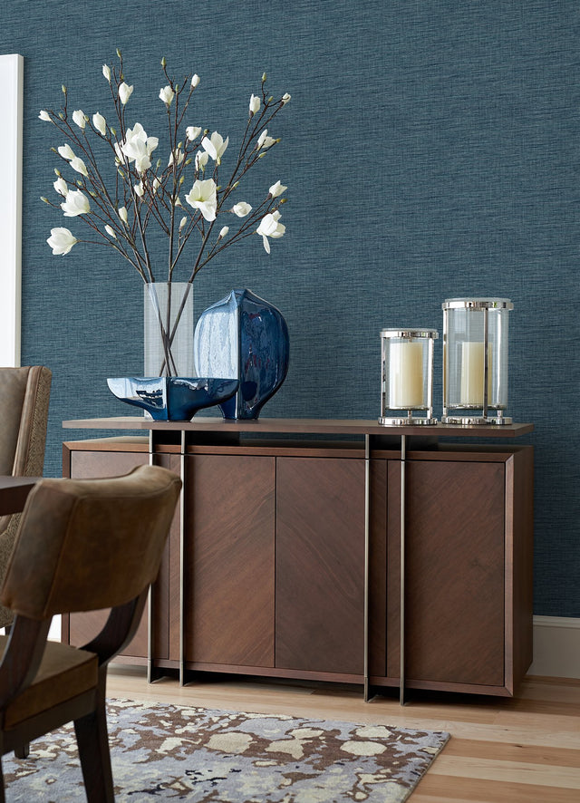 Exhale Denim Texture Wallpaper with Faux Grasscloth Basketweave - A-Street Prints 4046-26460