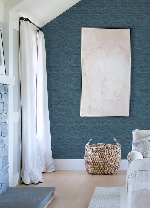 Exhale Denim Texture Wallpaper with Faux Grasscloth Basketweave - A-Street Prints 4046-26460