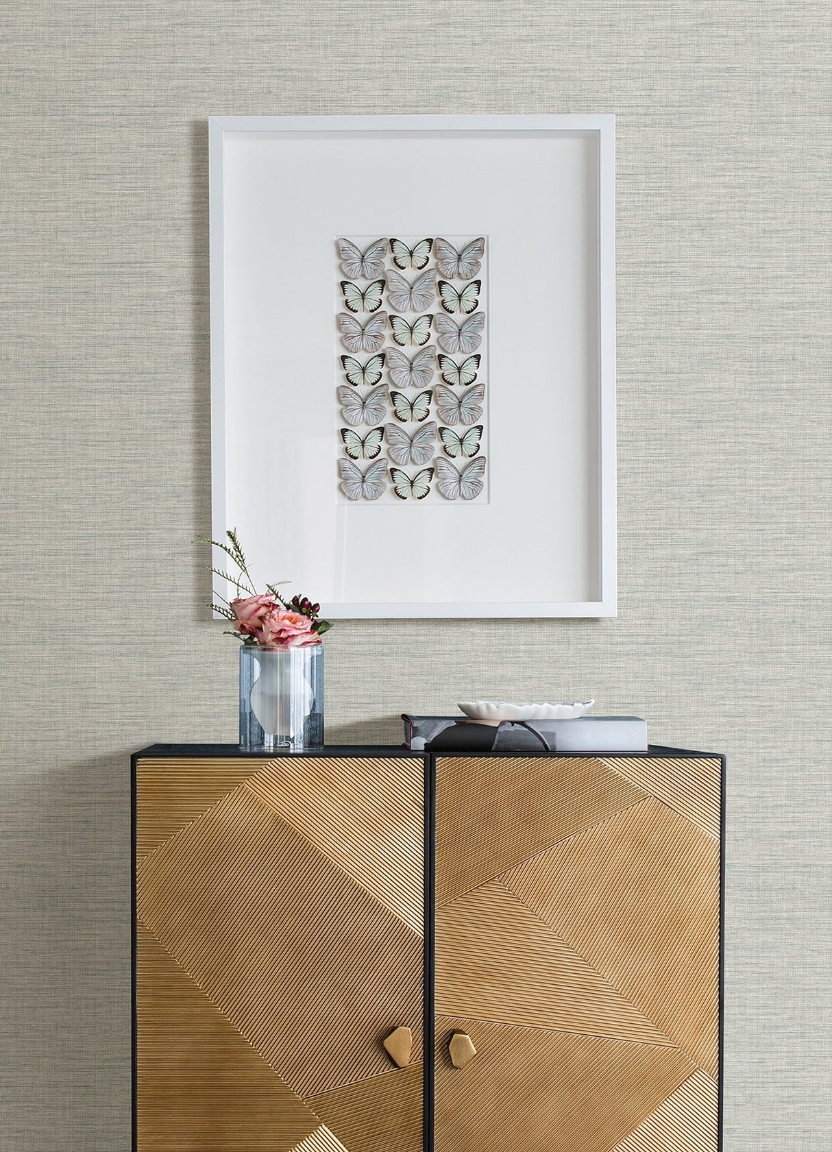 Exhale Seafoam Texture Wallpaper with Faux Grasscloth Graphics Motif - Brewster 4046-26461