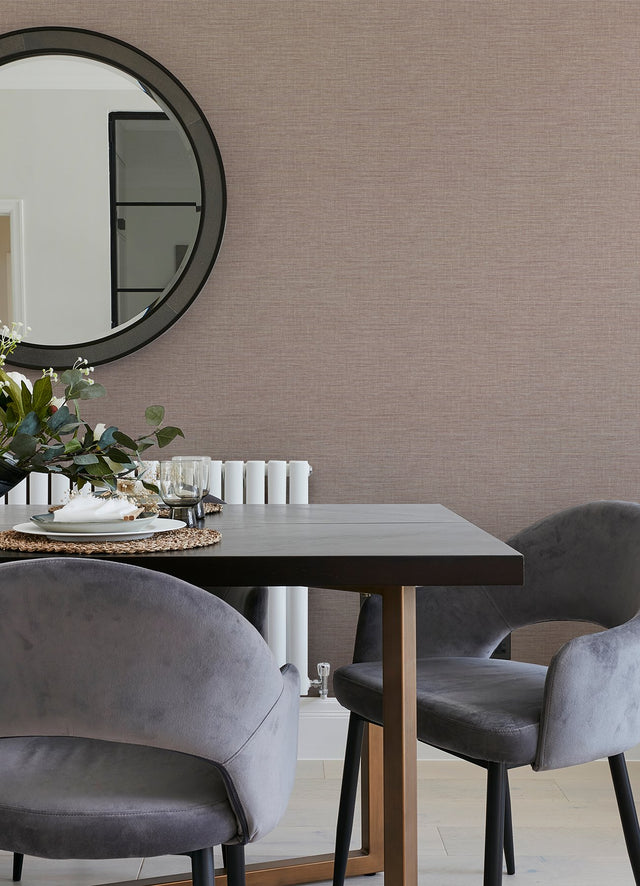 Exhale Blush Faux Grasscloth Textured Wallpaper with Raised Ink - Brewster 4046-26464