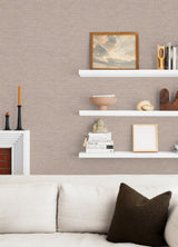 Exhale Blush Faux Grasscloth Textured Wallpaper with Raised Ink - Brewster 4046-26464