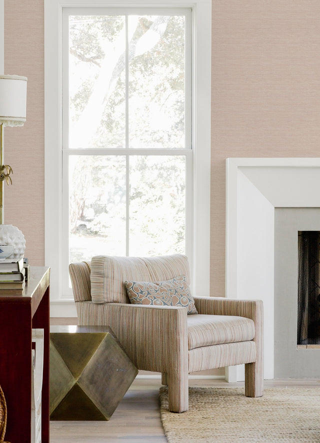 Agave Light Pink Faux Grasscloth Wallpaper with Raised Textured Grasscloth Motif - Brewster 4046-26498