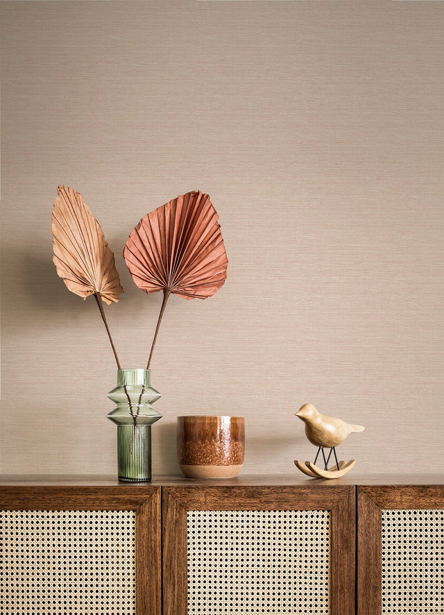 Agave Light Pink Faux Grasscloth Wallpaper with Raised Textured Grasscloth Motif - Brewster 4046-26498