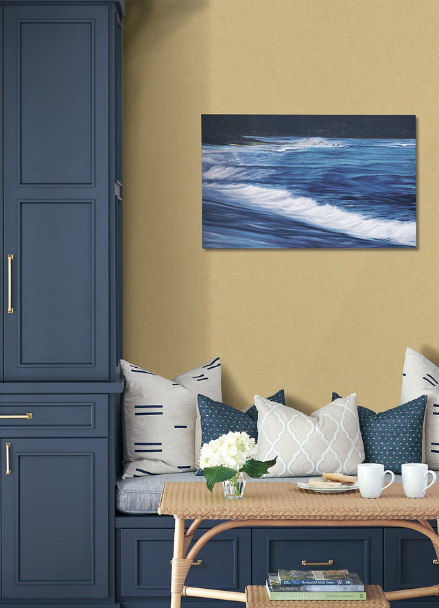 Glen Yellow Texture Wallpaper with Fabric & Woven Textures Pattern, Transitional - 4046-M1698