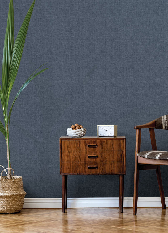 Glen Dark Blue Texture Wallpaper with Faux Linen Raised Ink - A-Street Prints 4046-M1701