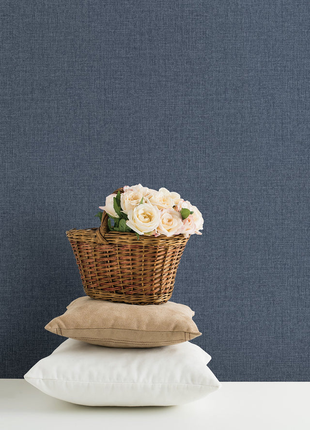 Glen Dark Blue Texture Wallpaper with Faux Linen Raised Ink - A-Street Prints 4046-M1701