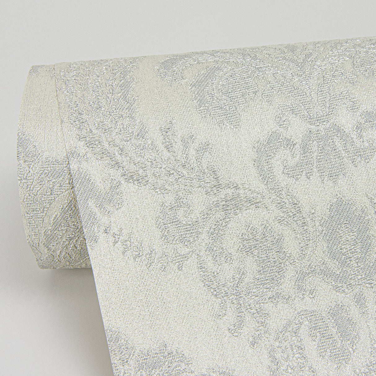 Renatta Silver Damask Wallpaper with Glitter Raised Ink - Sirpi 4058-21775