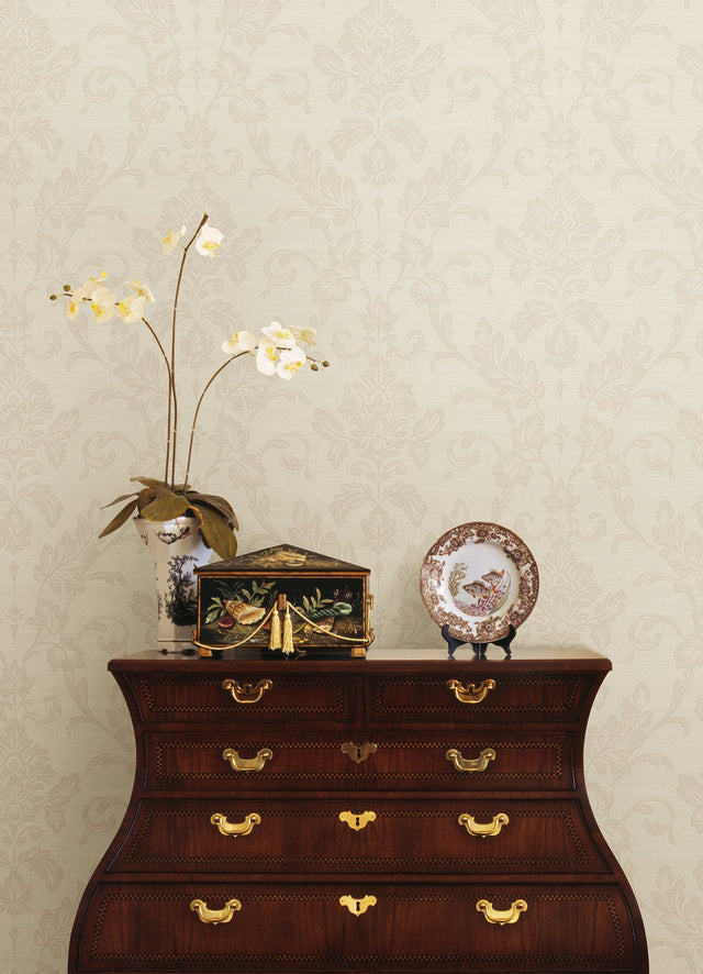 Antonella Rose Gold Scroll Damask Wallpaper with Metallic Raised Ink - Sirpi 4058-21787