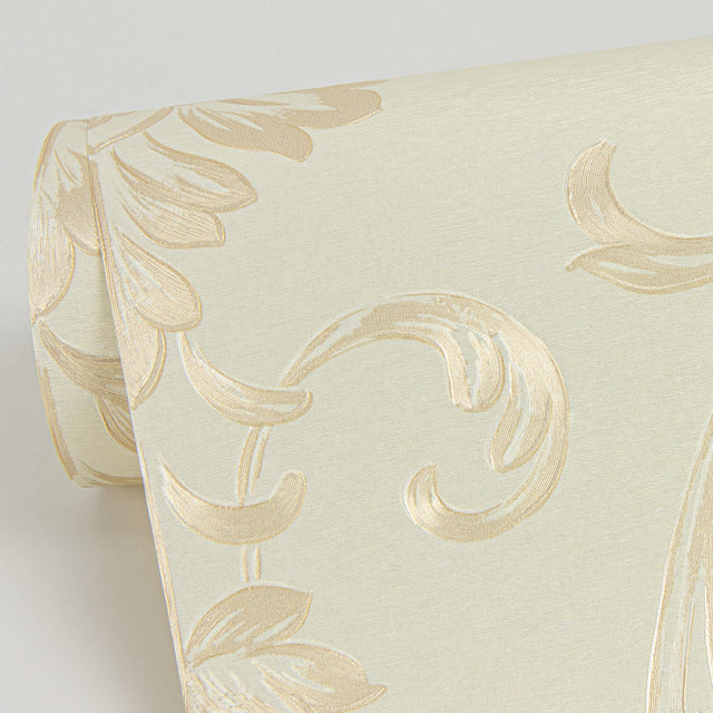 Antonella Gold Scroll Damask Wallpaper with Metallic Raised Ink - Sirpi 4058-21788