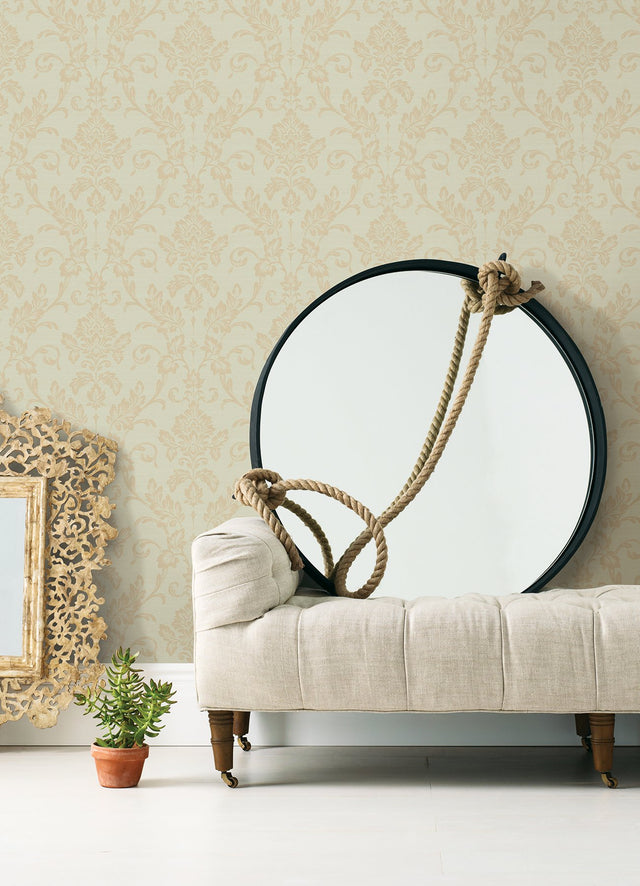 Antonella Gold Scroll Damask Wallpaper with Metallic Raised Ink - Sirpi 4058-21788