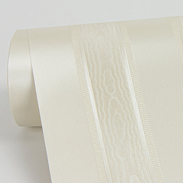 Zeta Cream Moire Stripe Wallpaper with Metallic Raised-Ink Stripes - Sirpi 4058-21793