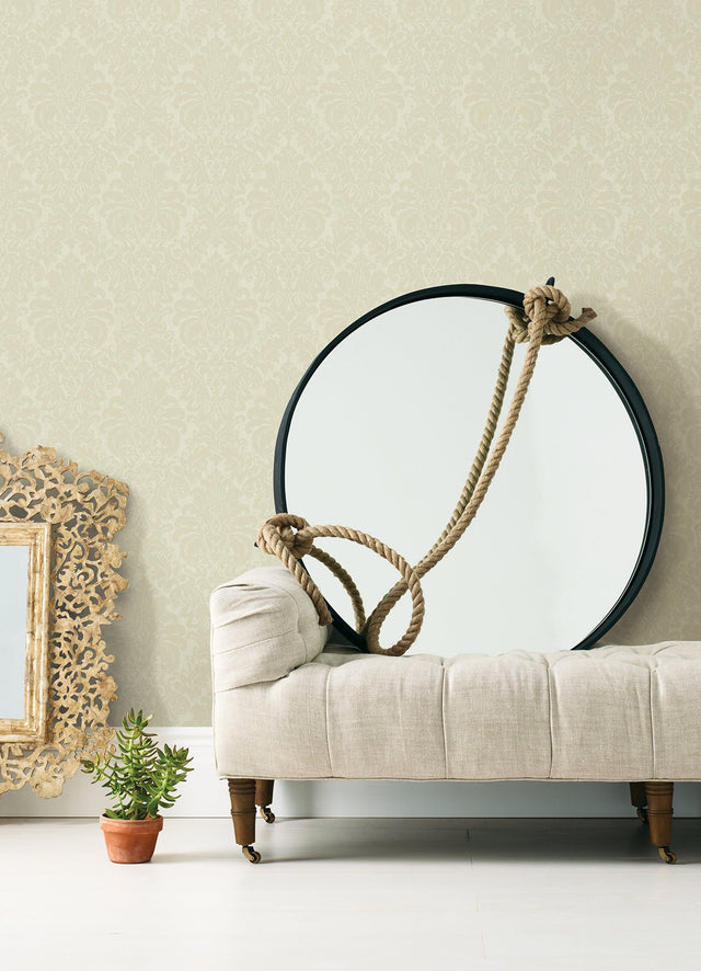 Betina Light Yellow Damask Wallpaper with Metallic Textured Traditional Motif - Sirpi 4058-24802
