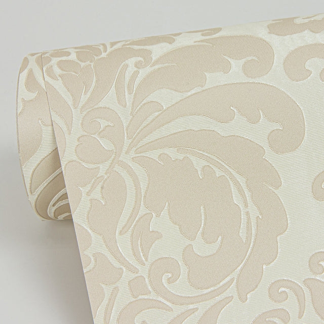 Betina Cream Damask Wallpaper with Textured Woodgrain Motif - Sirpi 4058-24803