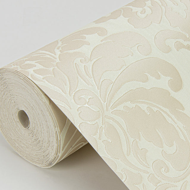 Betina Cream Damask Wallpaper with Textured Woodgrain Motif - Sirpi 4058-24803
