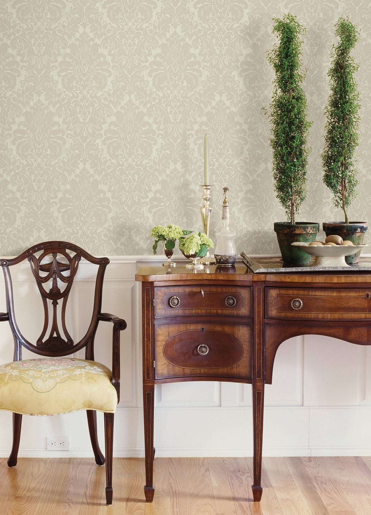 Betina Cream Damask Wallpaper with Textured Woodgrain Motif - Sirpi 4058-24803