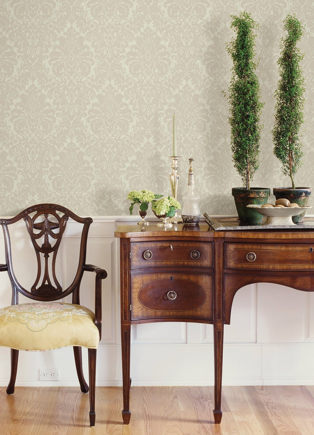 Betina Cream Damask Wallpaper with Textured Woodgrain Motif - Sirpi 4058-24803