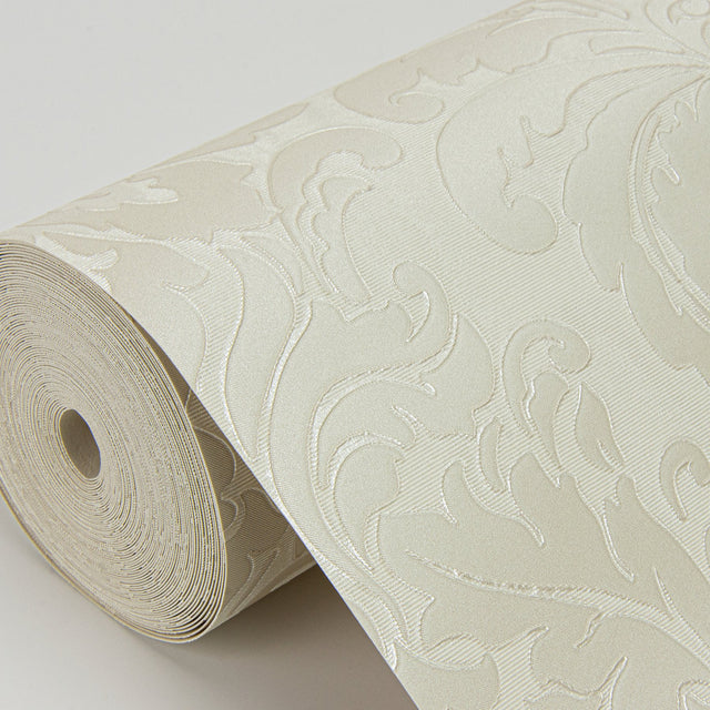 Betina White Damask Wallpaper with Metallic Textured Finish - Sirpi 4058-24804