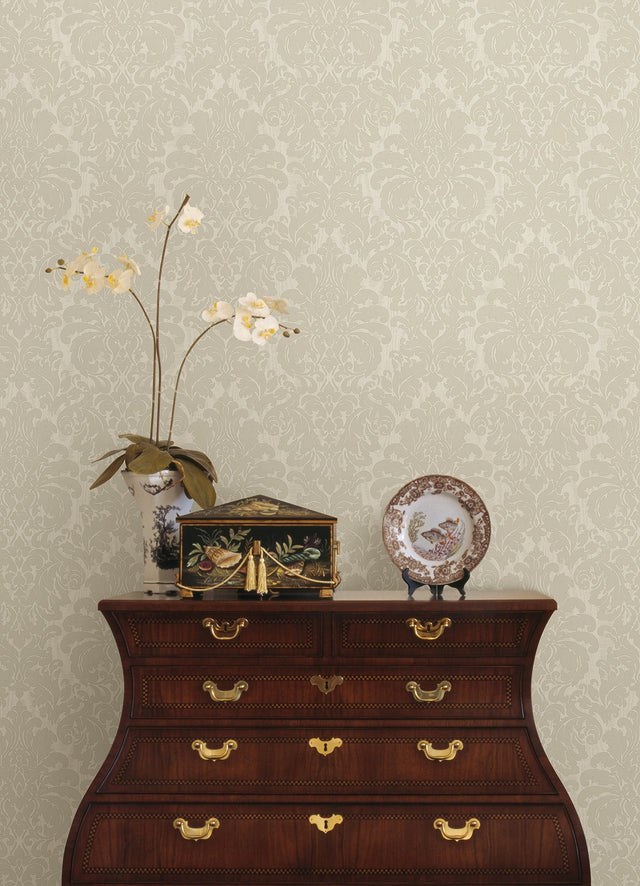 Betina White Damask Wallpaper with Metallic Textured Finish - Sirpi 4058-24804