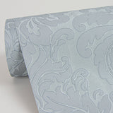 Betina Light Blue Damask Wallpaper with Metallic Textured Damask - Sirpi 4058-24806