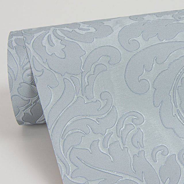 Betina Light Blue Damask Wallpaper with Metallic Textured Damask - Sirpi 4058-24806
