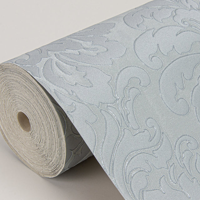 Betina Light Blue Damask Wallpaper with Metallic Textured Damask - Sirpi 4058-24806