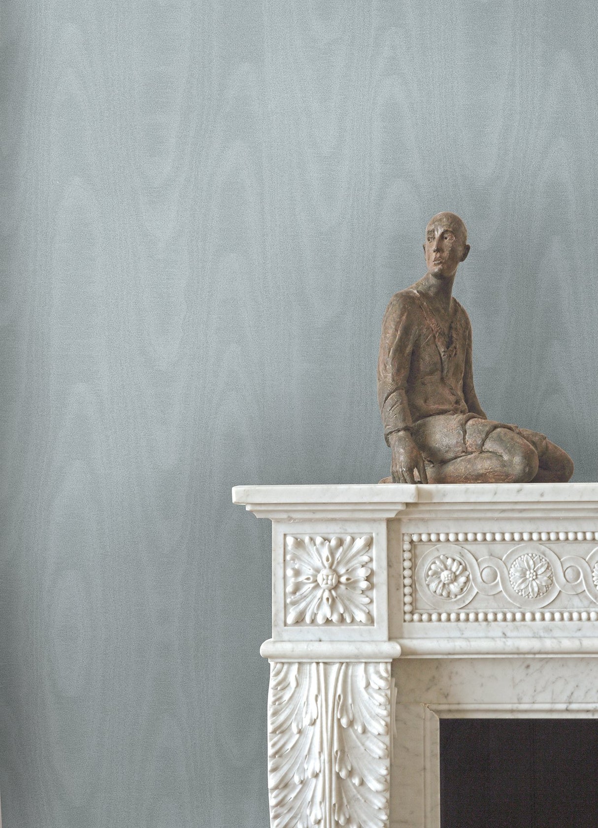 Angelina Light Blue Moire Wallpaper with Glossy Woodgrain Wave Texture - Sirpi 4058-24816