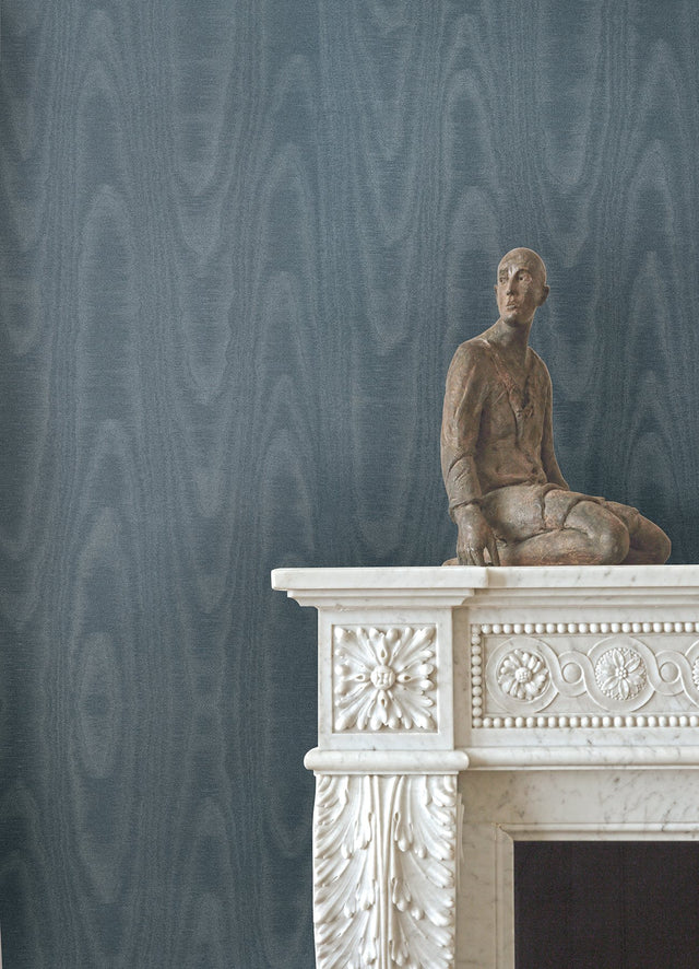 Angelina Denim Moire Wallpaper with Glam Metallic Woodgrain Motif - Sirpi 4058-24817
